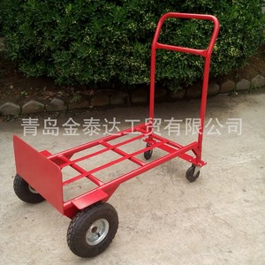 Folding Handcart Four Wheel Steel Yellow Industrial Logistics Handling Vehicle Double Layer 610mm Floor Height - Product Image 4
