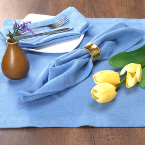 Serviettes en lin 100% bleu poussiéreux motif tendance brodé sophistiqué fait à la main réutilisable pour la maison et l'avion - Product Image 1