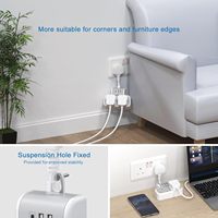 Rallonge Courte de 6,2 cm avec Ports USB, Multiprise avec 2 USB-A et 1 USB-C, Prise Murale Compacte 2 Voies 3250W