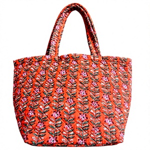 <b>Quilted</b> Floral Bohemian Cotton <b>Tote</b> <b>Bag</b> with Open Closure Printed Design for Daily & Travel Use - Product Image 2
