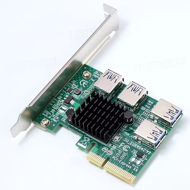 PCIE X4 1 to 4 USB3.0 External Graphics Card High Speed Adapter Board Expansion Card 10Gbps