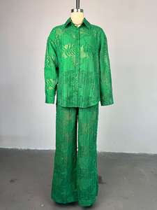 Completo <span class=keywords><strong>Donna</strong></span> ACEzung 2 Pezzi Camicia Casual a Maniche Lunghe Monopetto e Pantaloni a Gamba Larga Elegante Tailleur Estivo da <span class=keywords><strong>Donna</strong></span> - Product Image 2