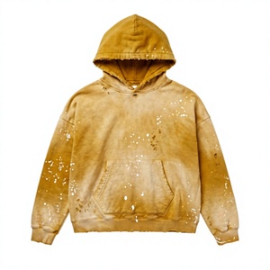 เสื้อฮู้ดดี้สีเหลืองมัสตาร์ดสำหรับผู้ชาย สไตล์วินเทจ ทรงโอเวอร์ไซส์ ผ้าฟลีซ สตรีทแวร์ ซักล้างแล้ว เสื้อพูลโอเวอร์ สั่งทำได้ ขายส่งเสื้อผ้า - Product Image 1