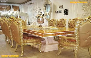 Juego de mesa de comedor tallada en oro de estilo italiano, conjunto de mesa de comedor de lujo tallado a mano, diseño de alto brillo - Product Image 2
