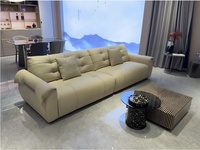 Canapé en cuir véritable de style minimaliste italien moderne, élégantes courbes en forme de col de cygne, confortable et durable, ensemble pour 4 personnes, canapé de salon