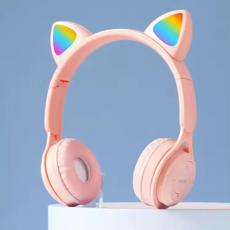 플래시 라이트 Y08M 귀여운 고양이 귀 헤드폰 무선 마이크 LED 어린이 소녀 스테레오 전화 음악 블루투스 헤드셋 게이머 선물