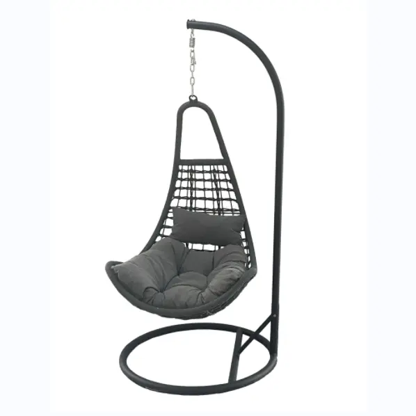 Daijia Outdoor Wicker Moon Shaped Patio Rattan Hanging Egg Swing Hammock Chair