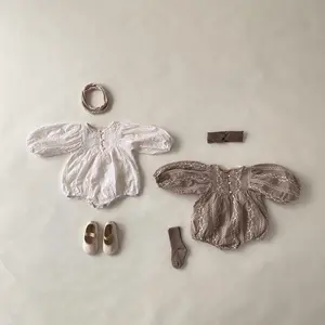 Romper Jumpsuit Bayi Floral, Pakaian Jumpsuit Renda Lengan Panjang untuk Bayi Perempuan