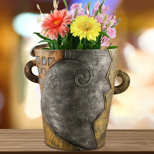 Retro Human Face Flower Pot Resin <b>Planter</b> Colorful Abstract Antique Style Decoration for Home Office - Product Image 5