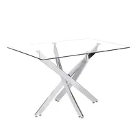 Table à manger rectangulaire en verre trempé avec base en métal chromé, table à manger moderne