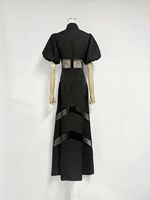 Robe d'été unie amincissante à manches lanternes style rétro français A12706 pour femme