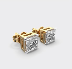 Boucles d'oreilles solitaires en diamant de laboratoire taille princesse, plaquées rhodium en or blanc/rose/jaune 18 carats, sertissage griffe, cadeau - Product Image 2