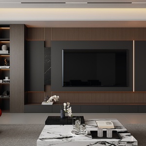 Living Room <b>TV</b> Cabinet Set: Italian-Style LED <b>TV</b> Cabinet with Lattice-Patterned Paneling and Sideboard <b>High</b>-End Furniture - Product Image 4