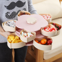 Boîte de rangement rotative créative à double couche Boîte à bonbons en plastique avec motifs floraux Panier à fruits Organisateur de décoration de mariage
