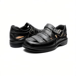 Sandales Huarache en cuir confortables pour hommes, antidérapantes, respirantes, plates, semelles en caoutchouc EVA, pieds nus, position supérieure - Product Image 1