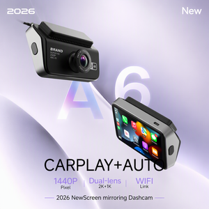 Caméra embarquée A6-43 Pro 2K+1K avec écran tactile 4,5 pouces, CarPlay, Android Auto, surveillance de stationnement 24h/24, double objectif, angle de 130-150°, Wi-Fi intégré, FM - Product Image 1