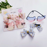 Lunettes de soleil anti-UV mignonnes à motif floral, lot de 3, accessoires pour photos d'enfants, cadeau pour bébés filles, ensemble de lunettes de soleil avec double nœud papillon et bandeau pour cheveux