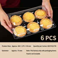 Boîte en plastique transparente jetable PET à 6 compartiments pour tartelettes aux œufs, emballage pour pâtisserie, design personnalisable avec logo/graphisme