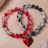 Pulsera de Pareja Negra y Roja para el Día de San Valentín, Pulseras Magnéticas de Pareja con Colgante de Amor de Estilo Gótico