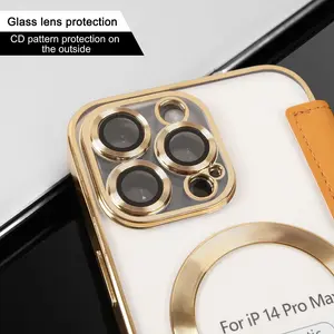 Neue magnetische Leder-Handy hülle für iPhone 15 14 13 12-Objektivschutzhülle mit Brieftasche mit Kartens teck platz