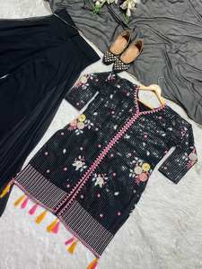 Heavy Faux Georgette Bollywood Style Sharara Set 5mm Secuencia Bordado Manga completa para fiesta Ropa festiva India paquistaní - Product Image 2