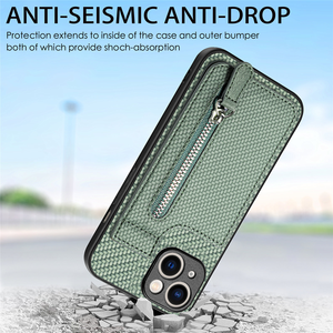 Pour <span class=keywords><strong>iPhone</strong></span> 16E 17 Air 16 15 14 13 11 12 Pro Max étui en fibre de carbone PU <span class=keywords><strong>cuir</strong></span> portefeuille porte-carte fermeture éclair <span class=keywords><strong>coque</strong></span> de téléphone - Product Image 6