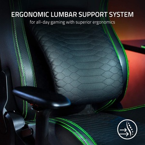 Chaise de Gaming en Faux cuir tapissé noir/vert, coussins en mousse de haute densité 300lb, pour joueur de course - Product Image 3