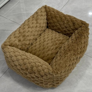 Rechthoekig effenkleurig op maat gemaakt sneeuwvlok fleece hondenbed zacht en comfortabel kaki hondenbed - Product Image 4