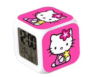你好KT粉色女孩可爱闹钟漂亮卡通发光二极管数字儿童闹钟