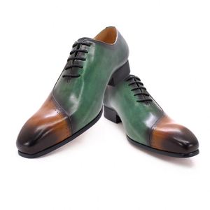 Chaussures Oxford classiques marron vert à bout pointu en cuir à lacets pour mariage, banquet, bureau et occasions formelles pour hommes - Product Image 4