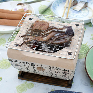 Japanese <b>Korean</b> Ceramic Hibachi <b>BBQ</b> <b>Table</b> Grill Mini Tabletop Cooking - Konro Grills Yakatori Charcoal Grill With Kebabs - Product Image 2