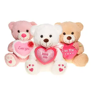 ตุ๊กตาของขวัญสาวตุ๊กตาหมีขายส่งรักคุณวันวาเลนไทน์นุ่มยัดไส้ตุ๊กตาหมีกับหัวใจ