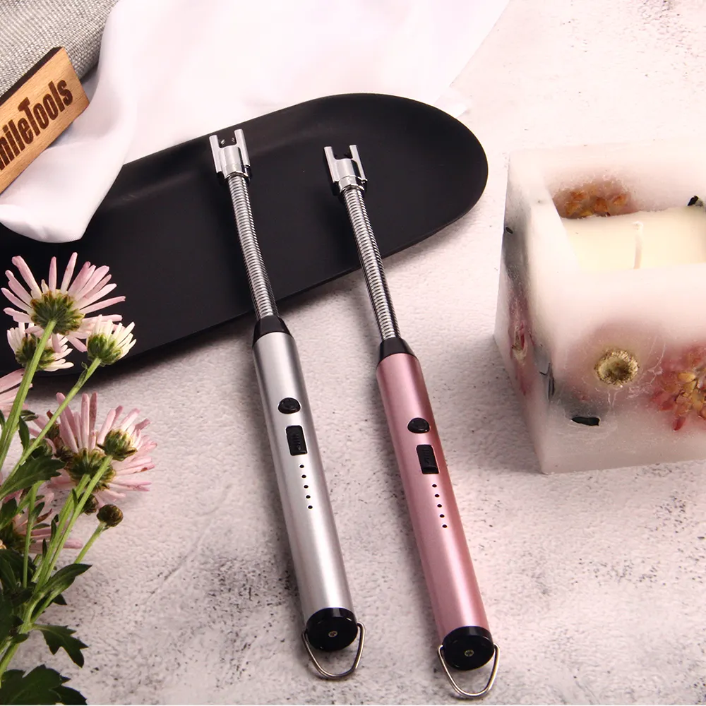 Rose Gold Electronic Candle Lighter Windproof Plasma Arc USB Rechargeable Electric Lighters