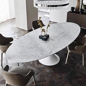 <span class=keywords><strong>Table</strong></span> à manger ovale moderne en marbre blanc pour villa, mobilier de salle à manger Foshan - Product Image 2