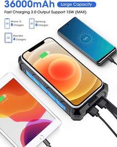 Водонепроницаемый двойной порт USB Type C светодиодная вспышка света беспроводной Power Bank портативный заряжатель сотового телефона Солнечной Энергии Солнечное зарядное устройство Power Bank 36000 мАч - Product Image 3