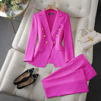 Ensemble tailleur pantalon et veste croisée X892 tendance pour femme, idéal pour le bureau, avec détails boutonnés, infroissable et respirant