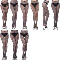 Medias de rejilla con diseño jacquard personalizadas al por mayor, pantimedias de malla con estampado de leopardo/rayas/telaraña, medias sexys de cintura alta para mujer
