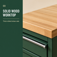 Chariot d'atelier robuste en acier vert avec plateau en bois, panneau perforé et tiroirs, pour garage et atelier