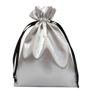Bolsa de Satén Gris Personalizada con Cordón de Cinta, Bolsas de Seda para Joyería - Product Image 1