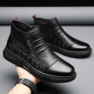 Botas de Tobillo para Hombre, Punta Redonda, Parte Superior de PU, Suela de Goma, Impermeables para Invierno, Estilo Chelsea, Color Negro - Product Image 1