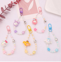 Nouveau porte-clés pendentif poupée mignonne perlée colorée en alliage et PU, accessoire de décoration pour étui d'écouteurs pour couples