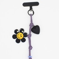 Gantungan Kunci Hati Bunga Smiley Lucu Tali Kepang T Bar Gantungan Kunci Daisy Warna-warni Liontin Tas Gantungan Ransel Hiasan Dekoratif Hadiah