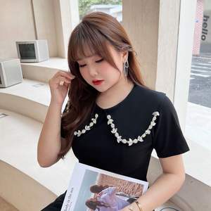 Robe en satin noir à manches courtes pour femmes grandes tailles, col Peter Pan, ornée de strass, style vintage, modèle N8391 - Product Image 4