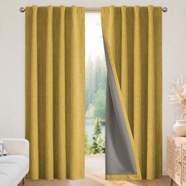 Blackout Curtains for Bedroom - 100% Blocking Yellow Drapes, Thermal Insulated Room Darkening Curtains, Rod Pocket & Back Tabs