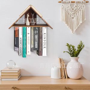 Wooden House Shape Bookend <b>Shelf</b> <b>Wall</b> <b>Mounted</b> Storage Rack For Bedroom Living Room - Product Image 2