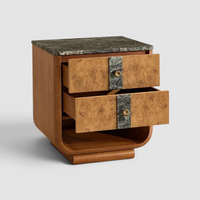 Table de chevet moderne de luxe en bois de palissandre à 2 tiroirs, table de chevet cannelée avec plateau en marbre et étagère ouverte, pour villa et hôtel, OEM/ODM