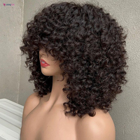 Mettre en évidence Fumi bouclés perruques de cheveux humains pour les femmes Pixie Cut Rose bouclés pas cher pleine Machine perruques oeuf boucles Bob perruque avec frange