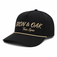 Casquette noire 5 panneaux en corde avec trous découpés au laser, logo personnalisé, cordon tressé, finition mate, non structurée, pour course à pied, sport, performance, marathon