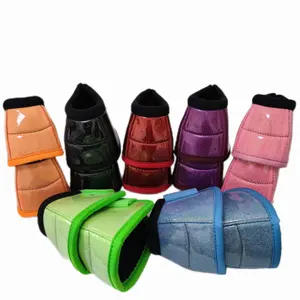 UOO OEM Custom High Quality Equestrian Equipment Shiny Leather Neoprene Horse Bell Boots