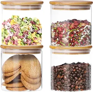 图例4套玻璃储物罐优质食品储存容器，带竹盖